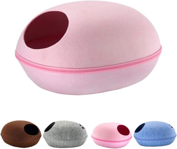 Äggskalsformad husdjurssäng varm kennel kattsovsäck halvstängd pink