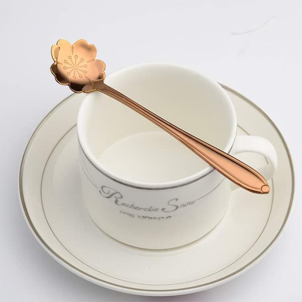 8 stk. blomster teskeer sæt, service kreative kaffe teskeer i rustfrit stål (rosaguld) silver