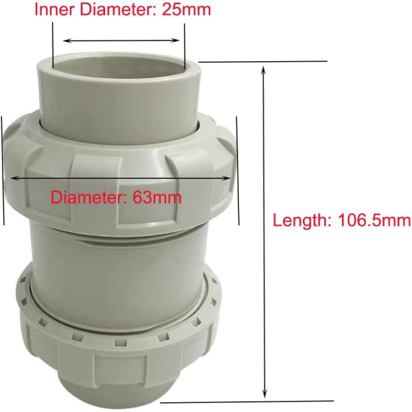 (25mm) Backventil i linje Grå Vattenblock Läckageskyddsventil Tvättmaskin Diskmaskin 25mm