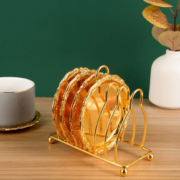 Retro glasunderlägg för drycker, europeisk stil retro metall kopphållare hantverk (guld) gold