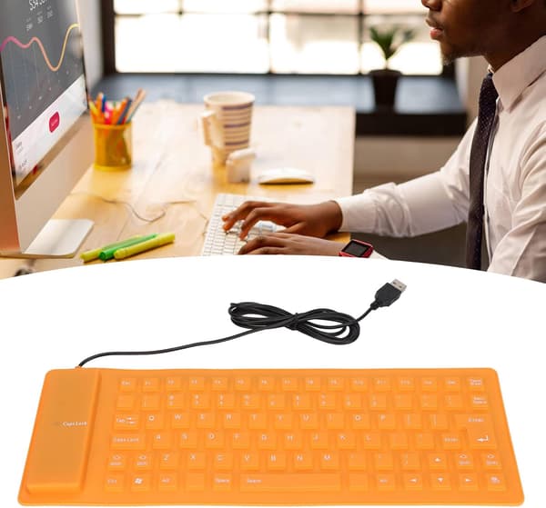 USB Silikone Foldbart Tastatur 85 Taster, Bærbart Vandtæt Stille Blødt Kablet Silikone Tastatur (orange) Orange
