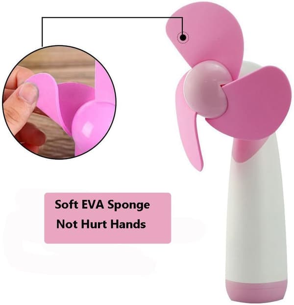 Mini håndholdt ventilator, bærbar køleventilator, elektrisk ventilator med bløde skumblade til udendørs brug (pink)