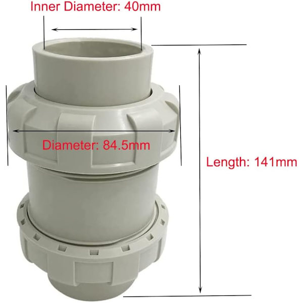 Backventil (40 mm) Grå Vattenblock Läckageskyddsventil Tvättmaskin Diskmaskin 40mm