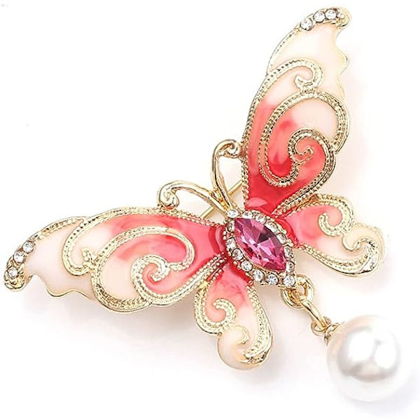1 Pack Fjärilsljusskyddad Pärla Liten Brosch Krage Pin Pärla Fjäril Flicka Klänningstillbehör Pink