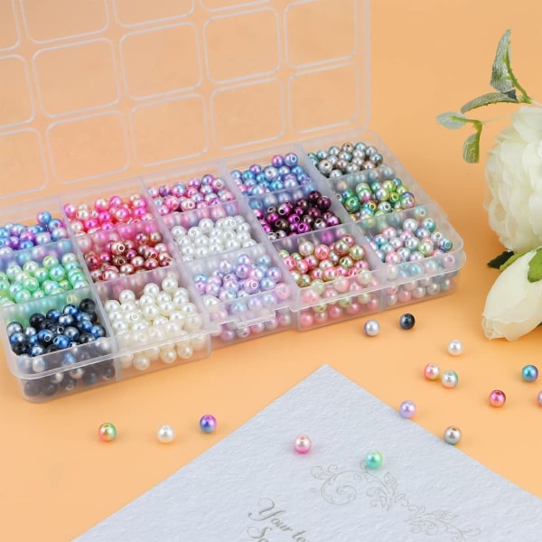 1200 st Gradient Mermaid Imitation Pearl Beads för hantverk, Faux ABS Smooth Filler Rainbow 6mm DIY Smycken Halsband Tillverkning