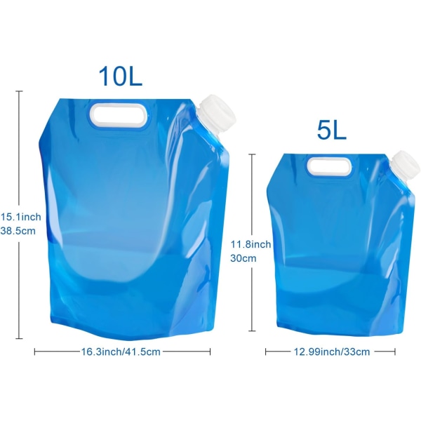 2-pack 5L/ 10L vattenbärare Vikbar dricksvattenbehållare, fällbar vattenpåse utomhus