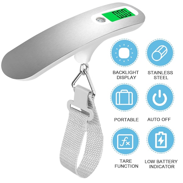 Hög precision bagagevåg, bärbar bagagevåg, elektronisk digital fickbagagevåg, 110lb/50kg digital krok resväska våg