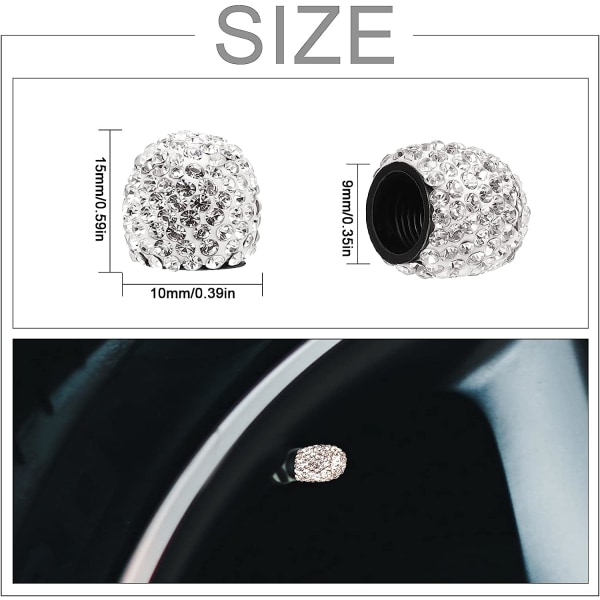 4 st däckventilhattar, Rhinestone Auto Lids of Valve Stem Vattentät för bilar SUV (Vit) White