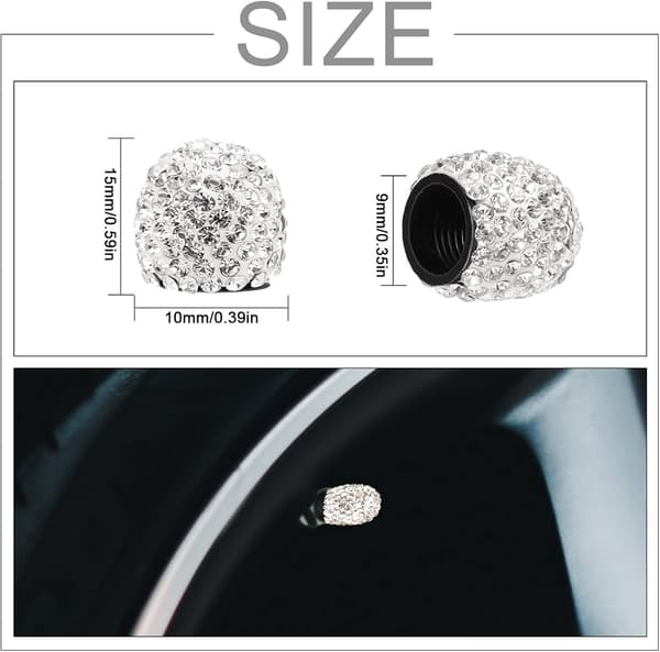 4 stk. dekkventilhetter, Rhinestone Auto Ventilstamdeksler Vanntette for biler SUV (hvit) White