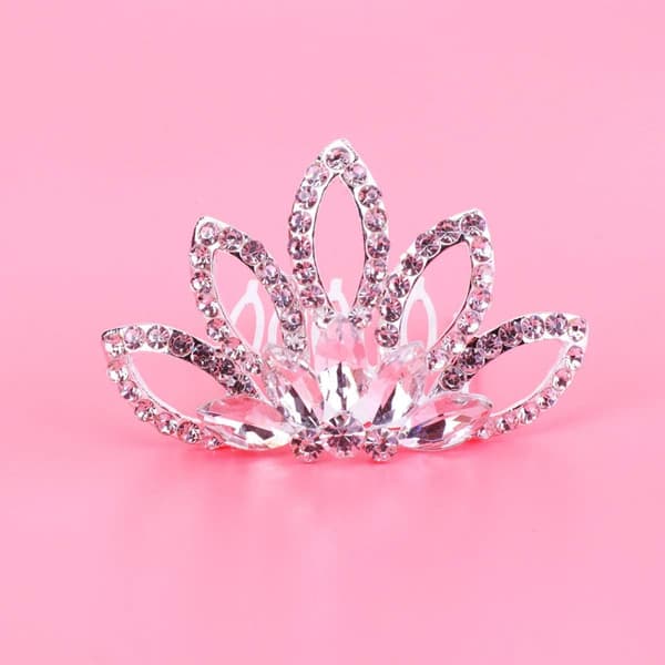 1 stk Mini Kam Prinsesse Tiara Rhinestone Hårspenner til Bryllupshår (hvit) White