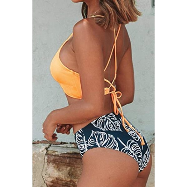 Kvinnors Bikini Badkläder Blommigt Tryck Spets Upp Flera Färger Remmar, Vit+Grön, L White l