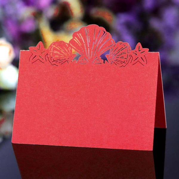 50 delar 3D-skal Bröllopskort Tomma visitkort Sittkort Platskort för fester, banketter（röda） Red