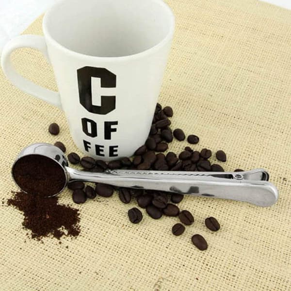 Måleske til malet kaffe i rustfrit stål med poseklemme, ny udgivelse