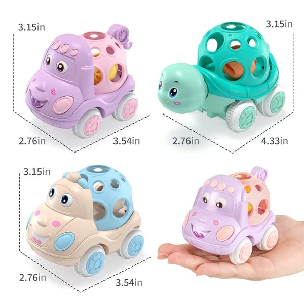 Babybillegetøj til 6 til 12 måneder, rangle- og rullekøretøjer til spædbørn 3 til 18 måneder