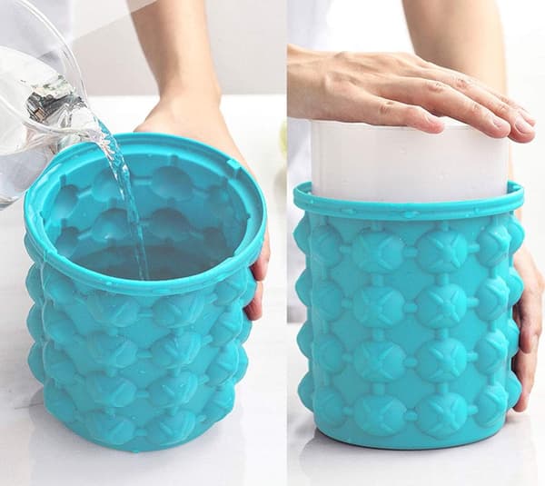 Silikon Dubbelväggad Ishink med Lock Reusable Ice Cube Maker BPA Free (Liten) s