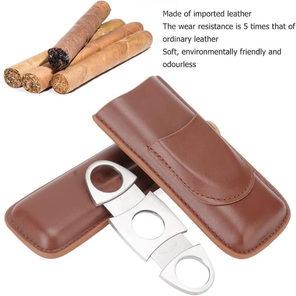 Cigar Etui, Bærbart 2 Fingre Læder Cigar Rejseetui med Cigarklipper, Anvender Elastisk Børstet