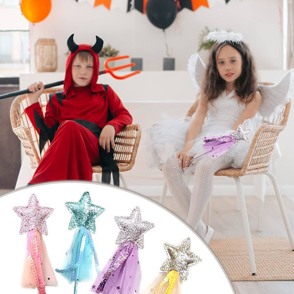 4 st magiska fe-stavar för flickor - Prinsessstavar för bröllopsfest, födelsedagsfest (rosa, lila, guld, blå)