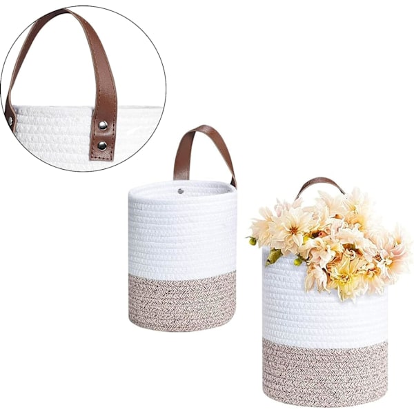 2-pack vävda väggkorgar, små förvaringskorgar, för sovrum, vardagsrum, innergård (vit+khaki)