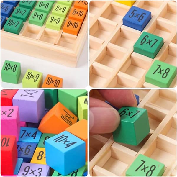 1x1 talindlæring for børn, træabacus, farverige trælegetøjskuber