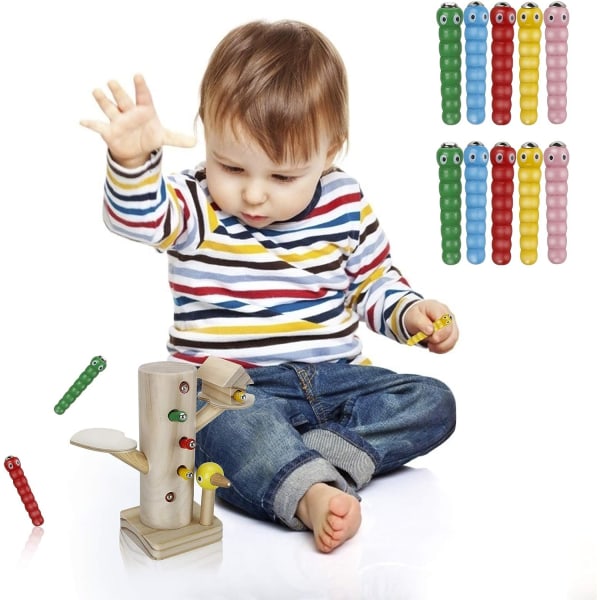 magnetisk leksak barnspel 3 år, hackspett larver fångst lek Montessori leksaker