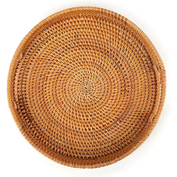 30X5,5 cm handdekorerad rund flätad korg, rotting förvaringsfruktkorg S