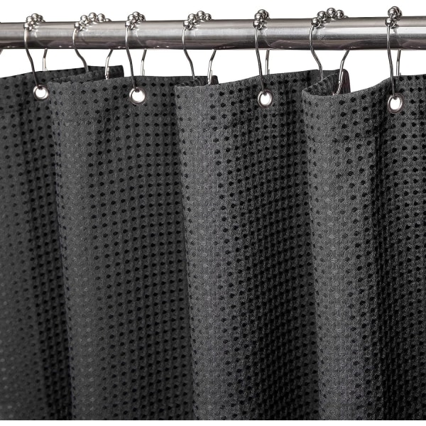 Duschdraperi för badrum med metallkrokar Våffeltyg - 182 x 182 cm (Svart) black