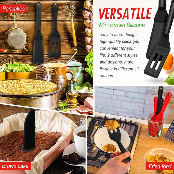 2 stk. mini brownie serveringsspatelsæt, serveringsvender med slidset silikone køkkenredskab (sort) Black
