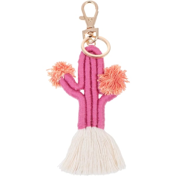 1 st vävd kaktus nyckelring bohemisk tofs nyckelring kaktus hänge nyckelring gåva（rosa） color 1