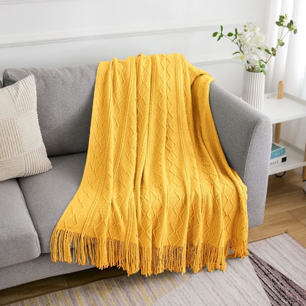 Mjuk stickad filt, vändbar filt, mjuk filt, gul 127*180cm - stil 2 color 4