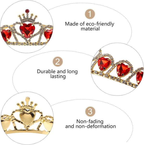Rødt hjerte Tiara Descendant Hjertekrone Hårsmykker Brud Bryllupskrone
