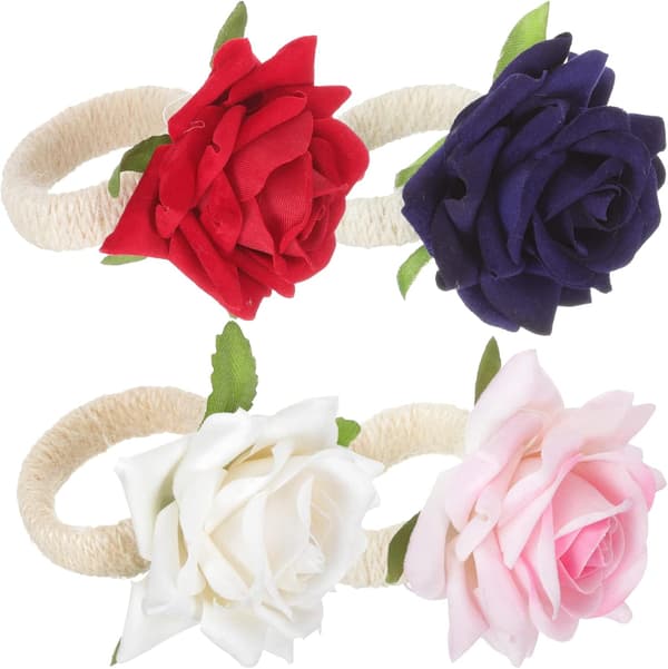 4 stk. roseblomst serviettringer Bryllupsstoff serviettringer Valentinsdagdekorasjon