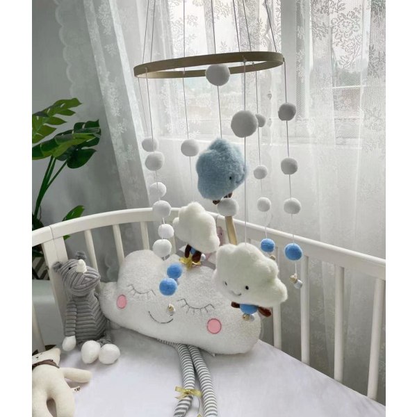 3D Clouds Mobile Bell Baby Hängspel Mobil för barnkammare Sängdekor (blå) blue