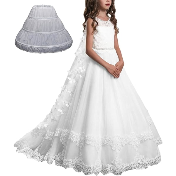 Flickor Petticoat 3 Båge Örhängen Petticoat Full Slip Blomsterflicka Krinolinskjol för 2-12 År