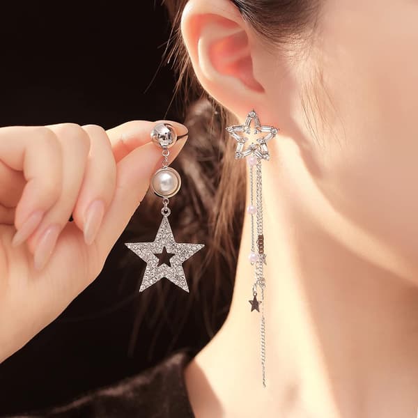 Dangle Øreringe til Kvinder, Stjerne Asymmetriske Kvast Øreringe, Cubic Zirconia Dame Smykker silver
