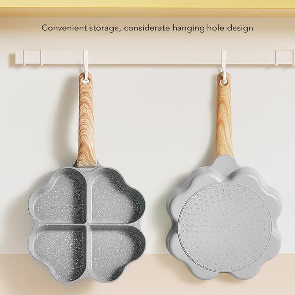 Non-stick eggerørepanne med 4 kopper, hjerteform, omelettpanne, eggkoker (hvit) White