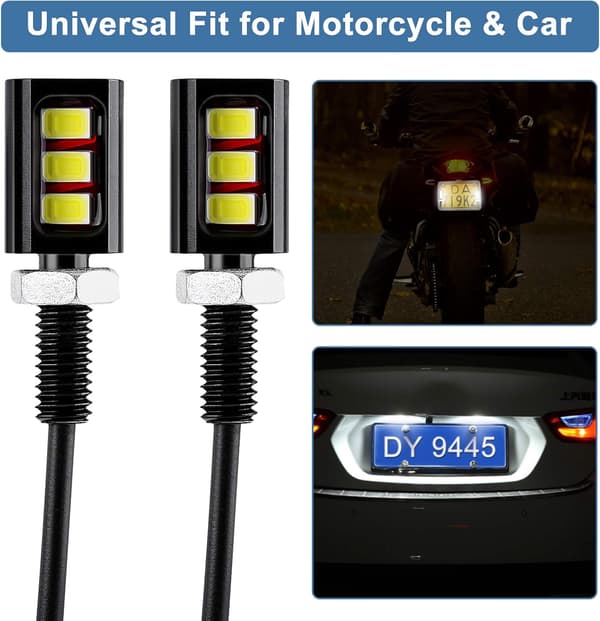 Nummerpladelys, 12V Universal LED Nummerpladelys, Skruebolt LED Pærer, 1 par (Hvid) White