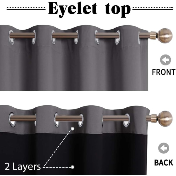 Super mörkläggningsgardiner - Dubbla Grommet Gardiner Ljudisolerade tunga tyger Luminous Block Thermal , 52 *63 tum, Grå color 1