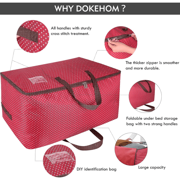 100L Stor Väska för Kläder Under Sängen med Dragkedja, Fuktsäker (Röd) red