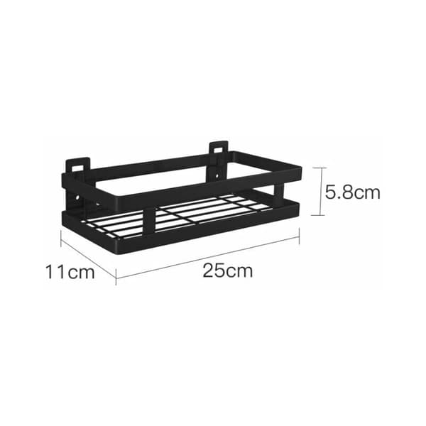 2 stk. 25 cm sort rektangulær opbevaringshylde, badeværelses brusehylde, rustfrit stål, køkken krydderihylde, uden boring