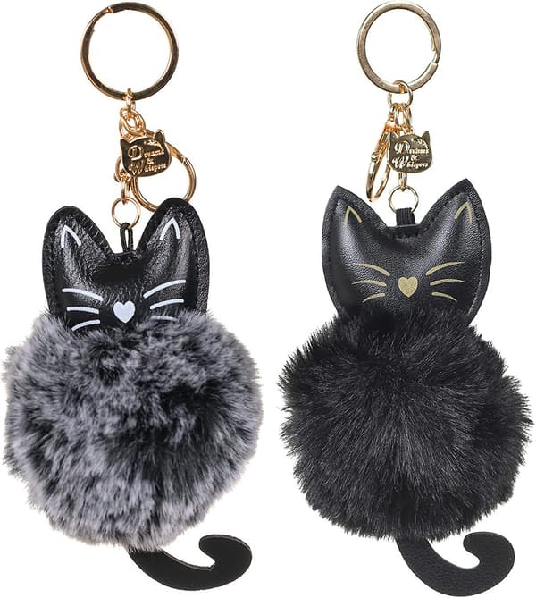 Fuskpälsboll Pom Pom Nyckelring Ring för Kvinnor Flickor Väskehänge