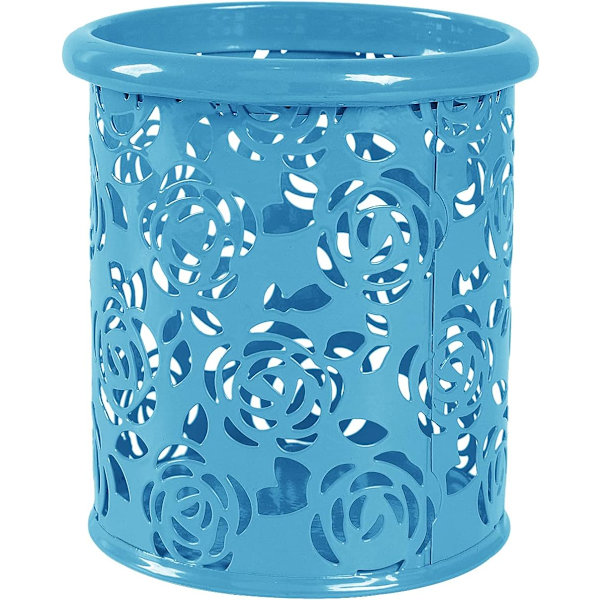 Rund ihålig blomma metall pennhållare hållbar penna förvaringsfäste (blå) blue