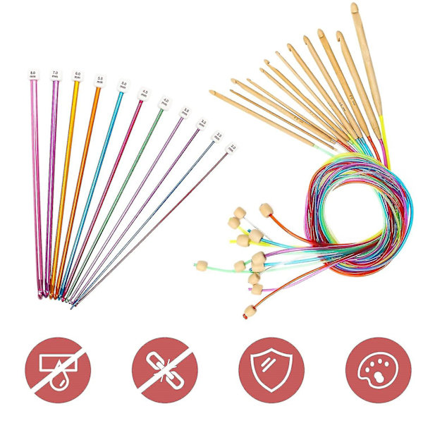 Virka set 23 delar, 12P 3-10mm bambu stickningsnål med förlängt flätat rör