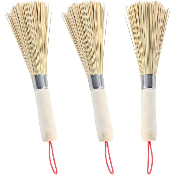 3-pack bambu wok stekpanna borstar kök rengöringsborstar diskmaskin rengöringsborstar