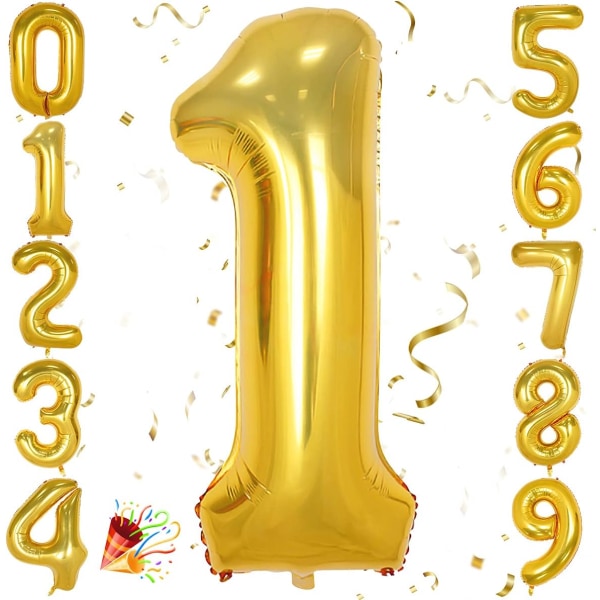 1 st 40 tum stor digital folieballong för födelsedagsfestdekorationer (guld, 1) Gold 1