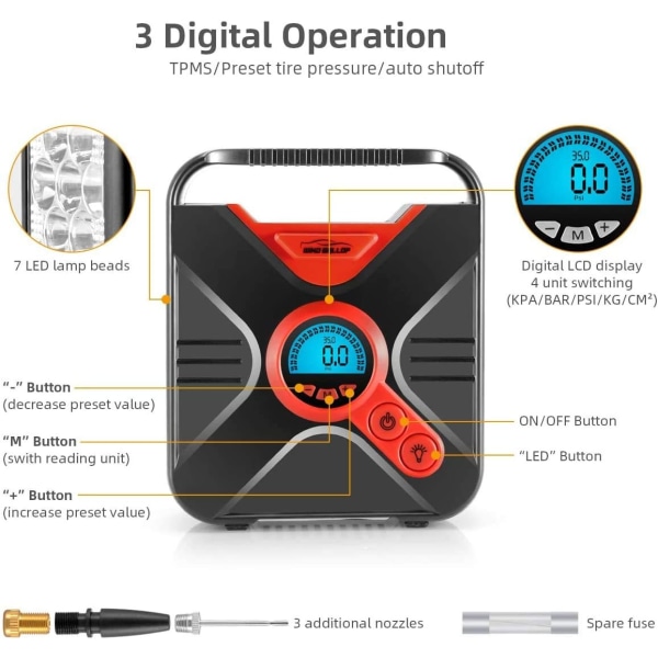 Bil däckuppblåsare mini tryckmätare ventil luftkompressor 12v digital däckpump bil luftpump color 2