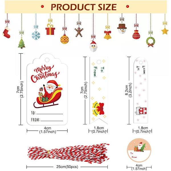 50 st kraftpapper presentlappar för julklappar 10 olika mönster + 50 st snöre (stil 2) color 2