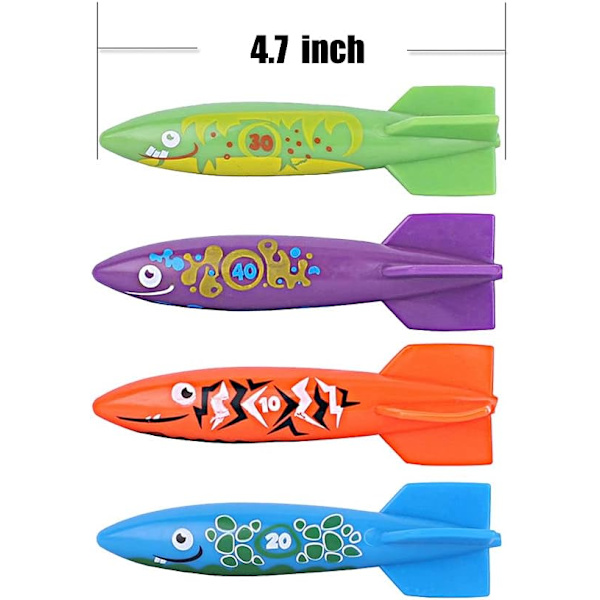 Dykande poolleksak undervattenssimning kastande dykande torpedraket, 4-pack color 2
