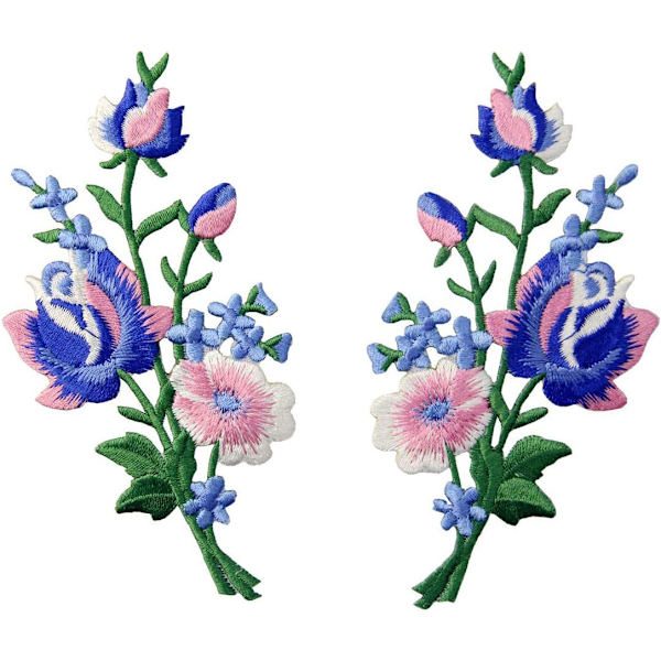 Blombukett Boho Patch Broderade Blomsterapplikation Stryk på Sy på Ros Emblem, Set med 2 st