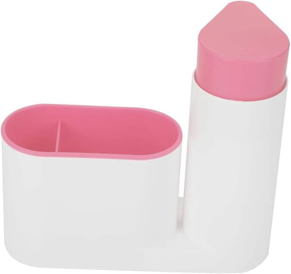 Monobloc vaskorganisator med såpedispenser, vaskemiddeldispenser 17,5 × 6 × 16,5 cm, (rosa) pink