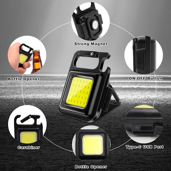 4 stycken minilampor för bärbart arbete Uppladdningsbar LED 500 Magnetiska lumen COB Små nyckelkedjor ficklampor
